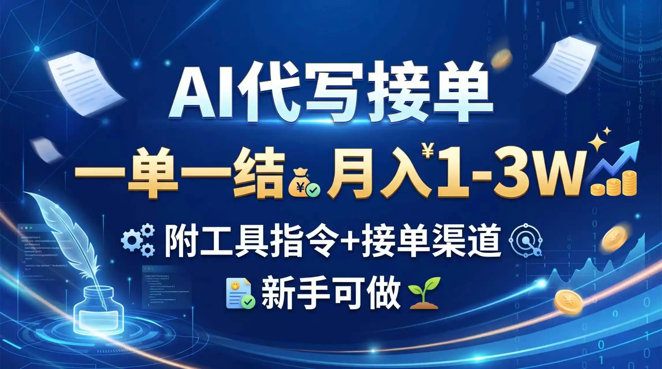 AI代写接单，一单一结，月入1-3W，附工具指令+接单渠道，新手可做-副业淘金网