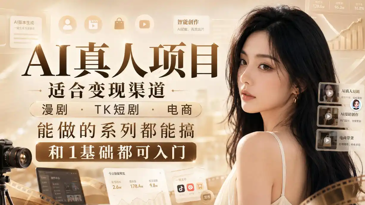 AI真人项目，适合变现渠道，漫剧，TK短剧，电商，能做的系列都能搞，0和1基础都可入门-副业淘金网