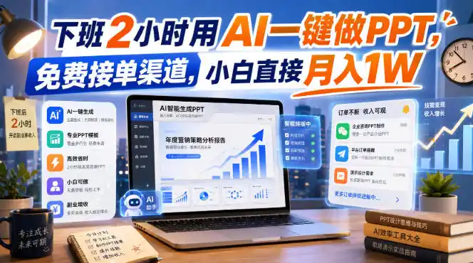 下班2小时用AI一键做PPT，免费接单渠道，小白直接月入1W【揭秘】-副业淘金网