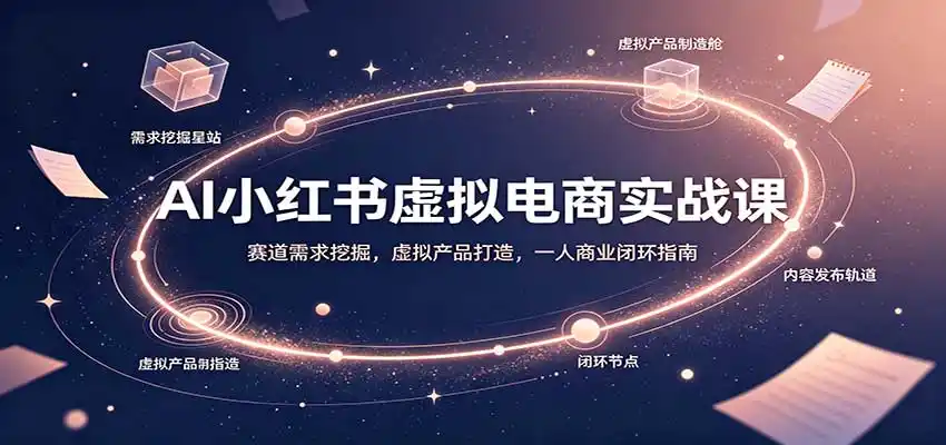AI小红书虚拟电商实战课：赛道需求挖掘，虚拟产品打造，一人商业闭环指南-副业淘金网