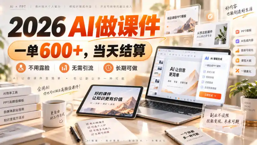 2026 AI做课件，一单600+，当天结算，不用露脸，无需引流，长期可做【揭秘】-副业淘金网