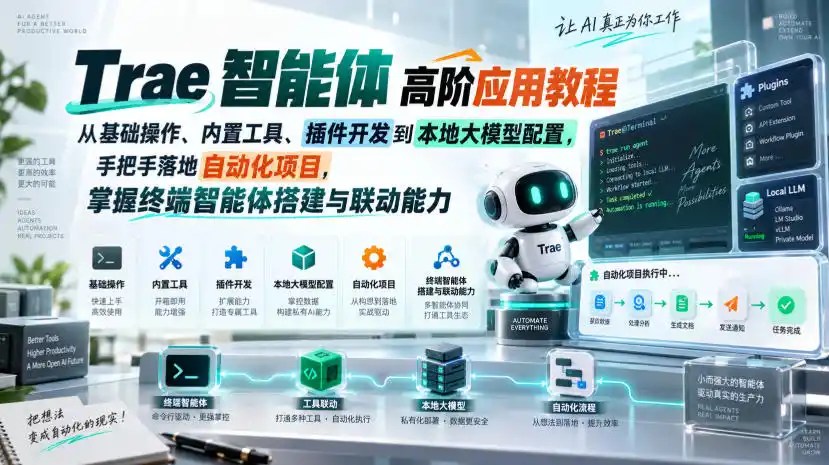 Trae智能体高阶应用教程，从基础操作、内置工具、插件开发到本地大模型配置，手把手落地自动化项目-副业淘金网