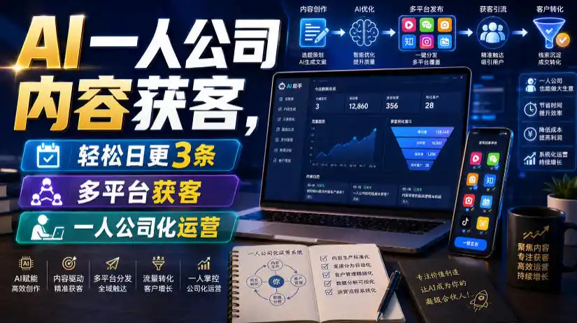 AI一人公司内容获客，轻松日更3条，多平台获客，一人公司化运营(更新0827)-副业淘金网
