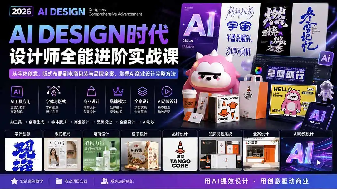 2026AI DESIGN时代设计师全能进阶实战课：从字体创意、版式布局到电商包装与品牌全案，掌握AI商业设计完整方法-副业淘金网