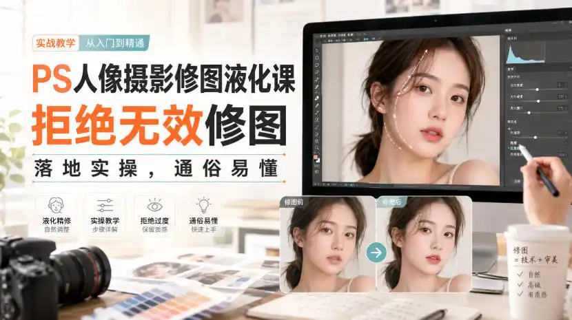 PS人像摄影修图液化课,拒绝无效修图,落地实操,通俗易懂-副业淘金网