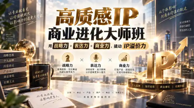 高质感IP商业进化大师班，用战略力+表达力+商业力，撬动IP溢价力-副业淘金网