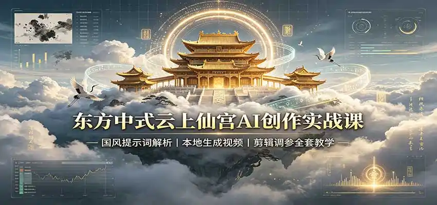 东方中式云上仙宫AI创作实战课：国风提示词解析，本地生成视频，剪辑调参全套教学-副业淘金网