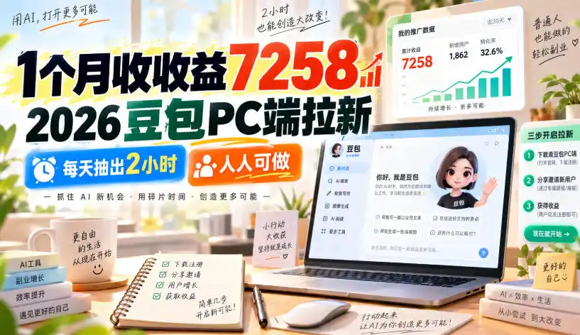 1个月收收益7258，2026豆包PC端拉新，每天抽出2小时，人人可做-副业淘金网