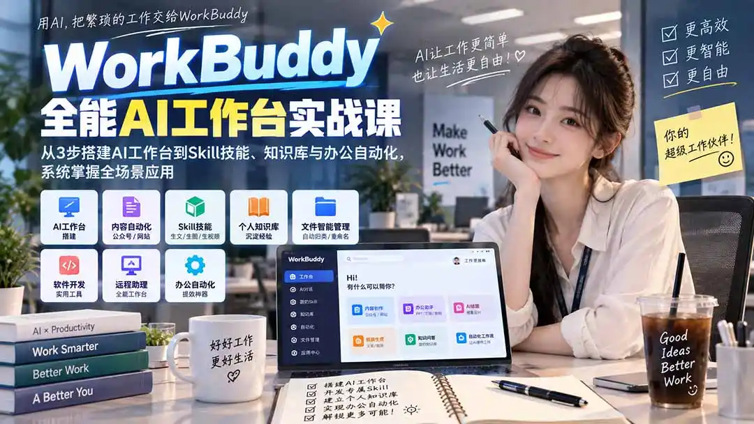 WorkBuddy全能AI工作台实战课：从3步搭建AI工作台到Skill技能、知识库与办公自动化，系统掌握全场景应用-副业淘金网