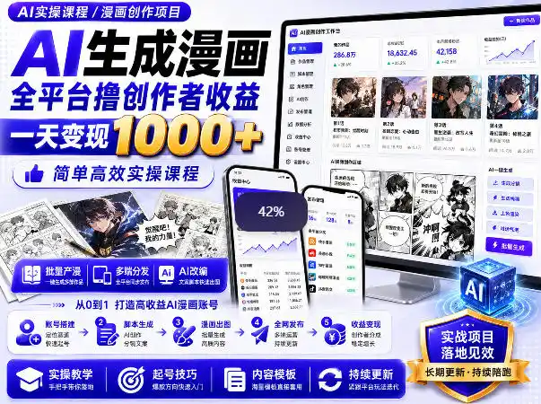 AI生成漫画全平台撸创作者收益内部课程,实操最高单日变现1k+-副业淘金网