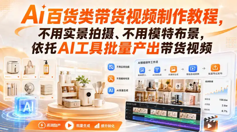 Ai百货类带货视频制作教程，不用实景拍摄、不用模特布景，依托AI工具批量产出带货视频-副业淘金网