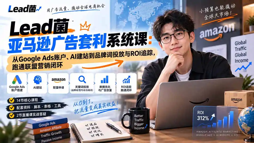 Lead菌亚马逊广告套利系统课：从Google Ads账户、AI建站到品牌词投放与ROI追踪，跑通联盟营销闭环-副业淘金网