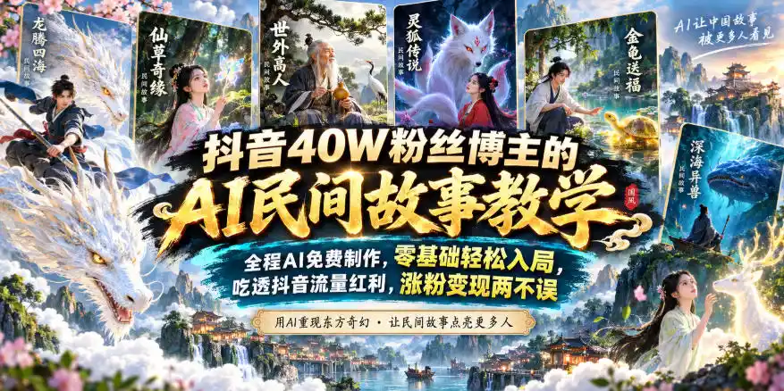 抖音40W粉丝博主的AI民间故事教学，全程AI免费制作，零基础轻松入局，吃透抖音流量红利，涨粉变现两不误-副业淘金网