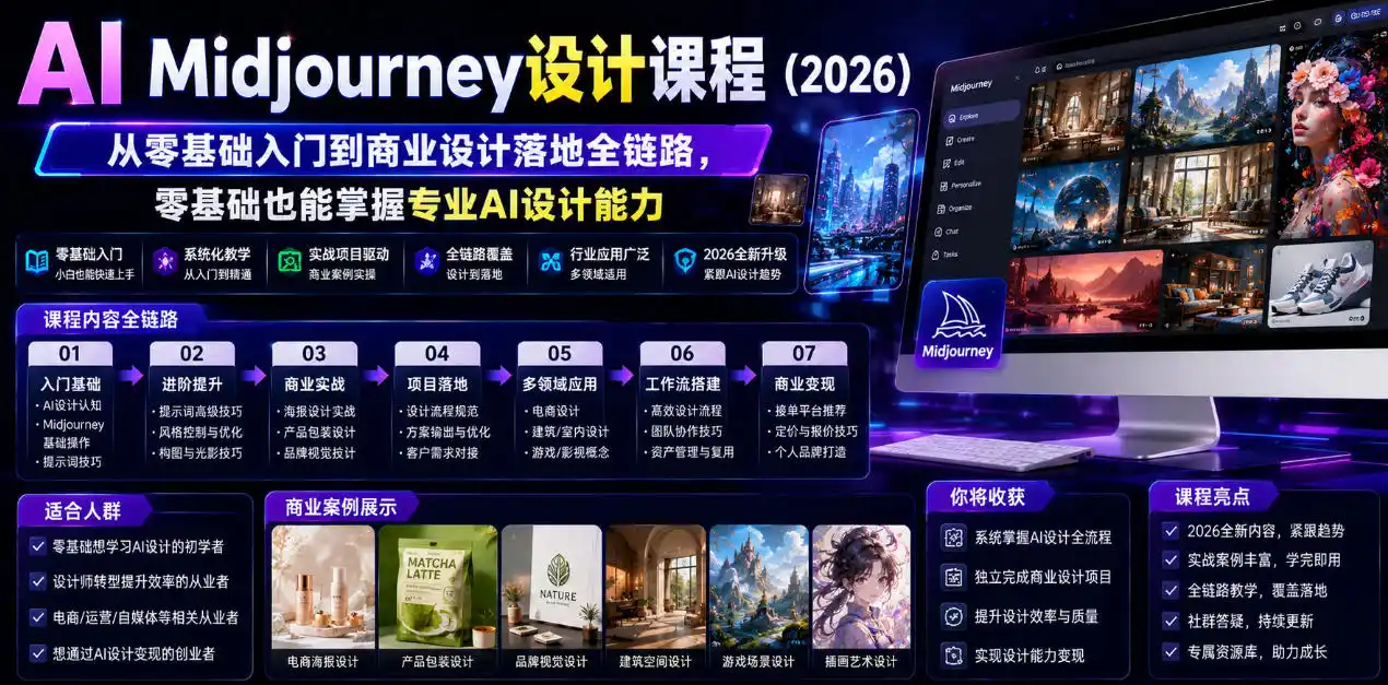 AI Midjourney设计课程(2026)，从零基础入门到商业设计落地全链路，零基础也能掌握专业AI设计能力(更新0913)-副业淘金网