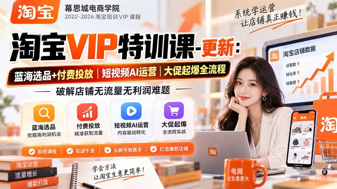 淘宝VIP特训课-更新0917：蓝海选品+付费投放｜短视频AI运营｜大促起爆全流程，破解店铺无流量无利润难题-副业淘金网