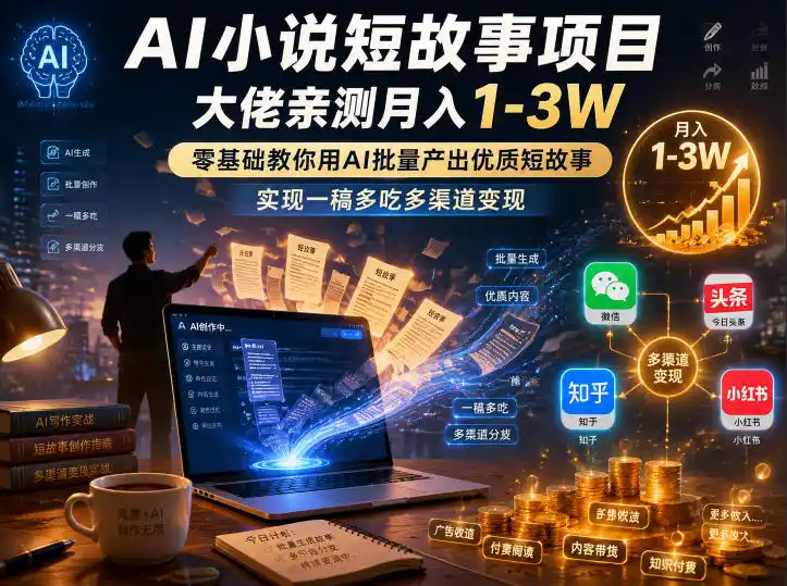 AI小说短故事项目，大佬亲测月入1-3W，零基础教你用AI批量产出优质短故事，实现一稿多吃多渠道变现(更新0910)-副业淘金网