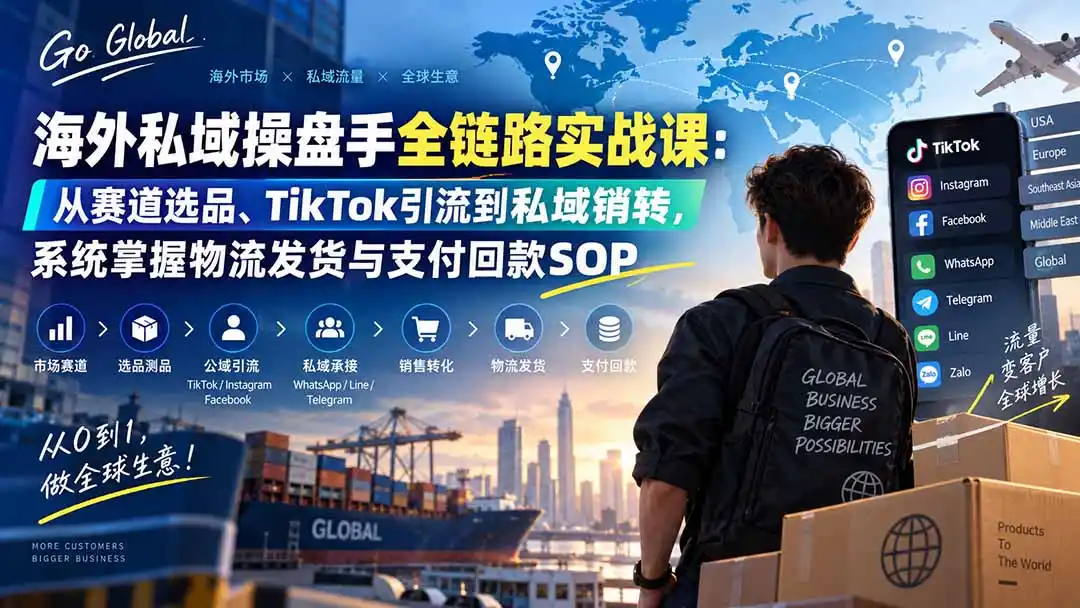 海外私域操盘手全链路实战课：从赛道选品、TikTok引流到私域销转，系统掌握物流发货与支付回款SOP-副业淘金网