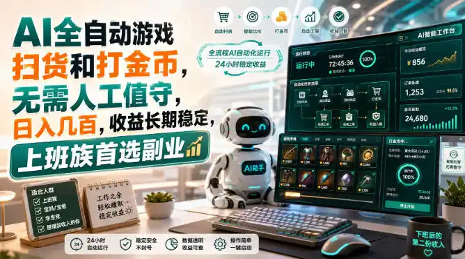AI全自动游戏皮肤扫货和打金币，日入几百，内部方法大揭秘，0门槛！-副业淘金网