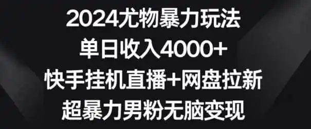 2024尤物暴力玩法，单日收入4000+，快手挂机直播+网盘拉新，超暴力男粉无脑变现【揭秘】-副业淘金网
