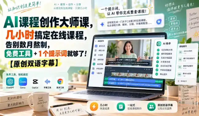 AI课程创作大师课，几小时搞定在线课程，告别数月熬制，免费工具+1个提示词就够了！【原创双语字幕】-副业淘金网