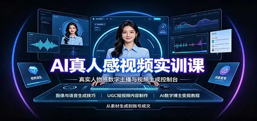 AI真人感视频实训课：图像语音生成，UGC内容制作，AI数字博主变现教程-副业淘金网