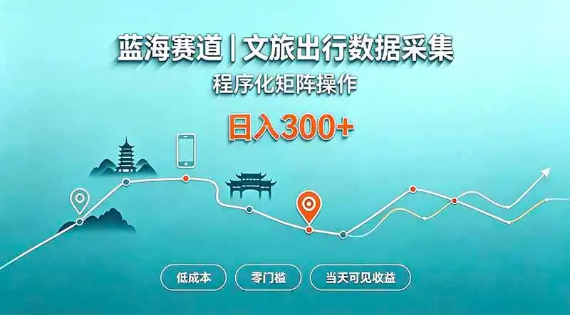 蓝海赛道 文旅出行数据采集 程序化矩阵操作 低成本 零门槛 当天可见收益 日入300+-副业淘金网