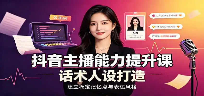 抖音主播能力提升课：账号底层逻辑，直播间搭建调试，话术人设打造全套教学-副业淘金网