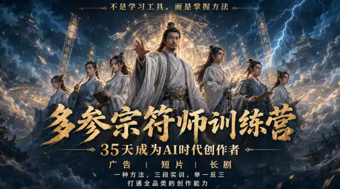 多参宗符师训练营，35天成为AI时代创作者，广告|短片|长剧，一种方法，三段实训，举一反三，打通全品类的创作能力-副业淘金网