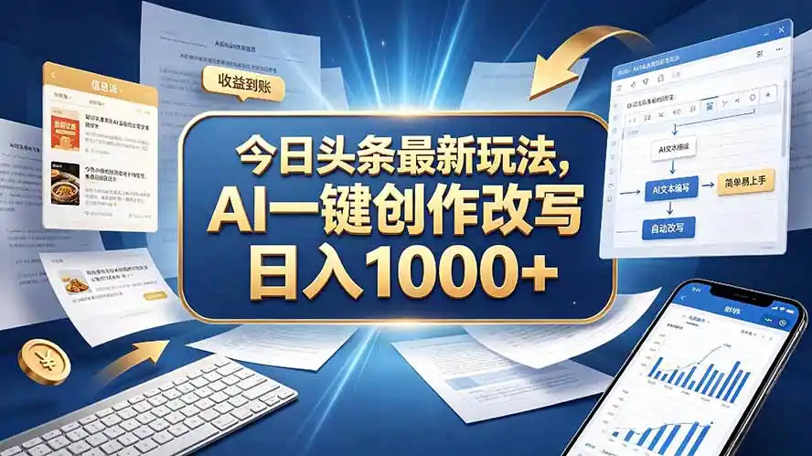 今日头条最新玩法，AI 一键创作改写，简单易上手，轻松日入 1000 +-副业淘金网