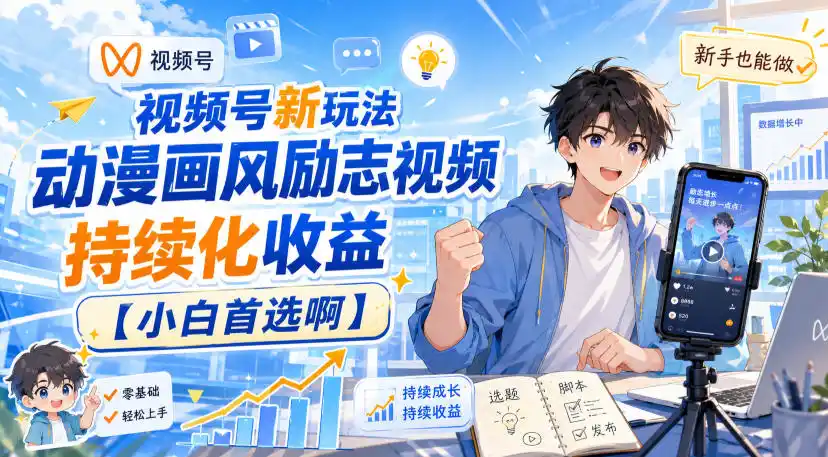 视频号新玩法动漫画风励志视频，持续化收益【小白首选啊】-副业淘金网