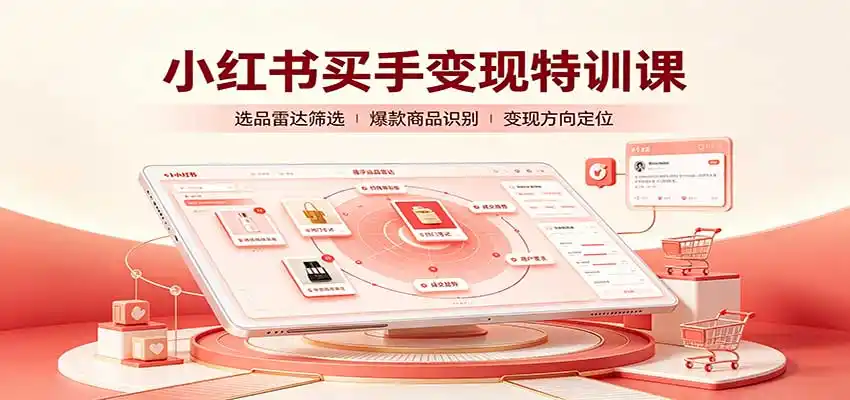 小红书买手变现特训课：账号定位养号起号，选品挂车，笔记标题封面全套教学-副业淘金网
