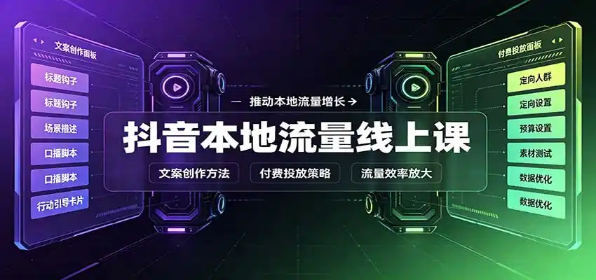 抖音本地流量线上课：账号搭建拍摄剪辑，文案创作与付费投放教学-副业淘金网