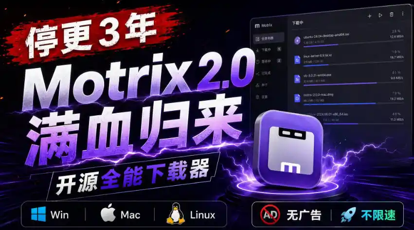 停更3年，Motrix 2.0满血归来：开源全能下载器，Win/Mac/Linux通吃，无广告不限速-副业淘金网