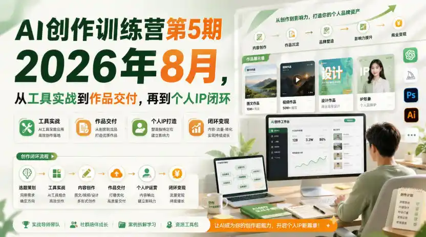 AI创作训练营第5期2026年8月，从工具实战到作品交付，再到个人IP闭环(更新0910)-副业淘金网